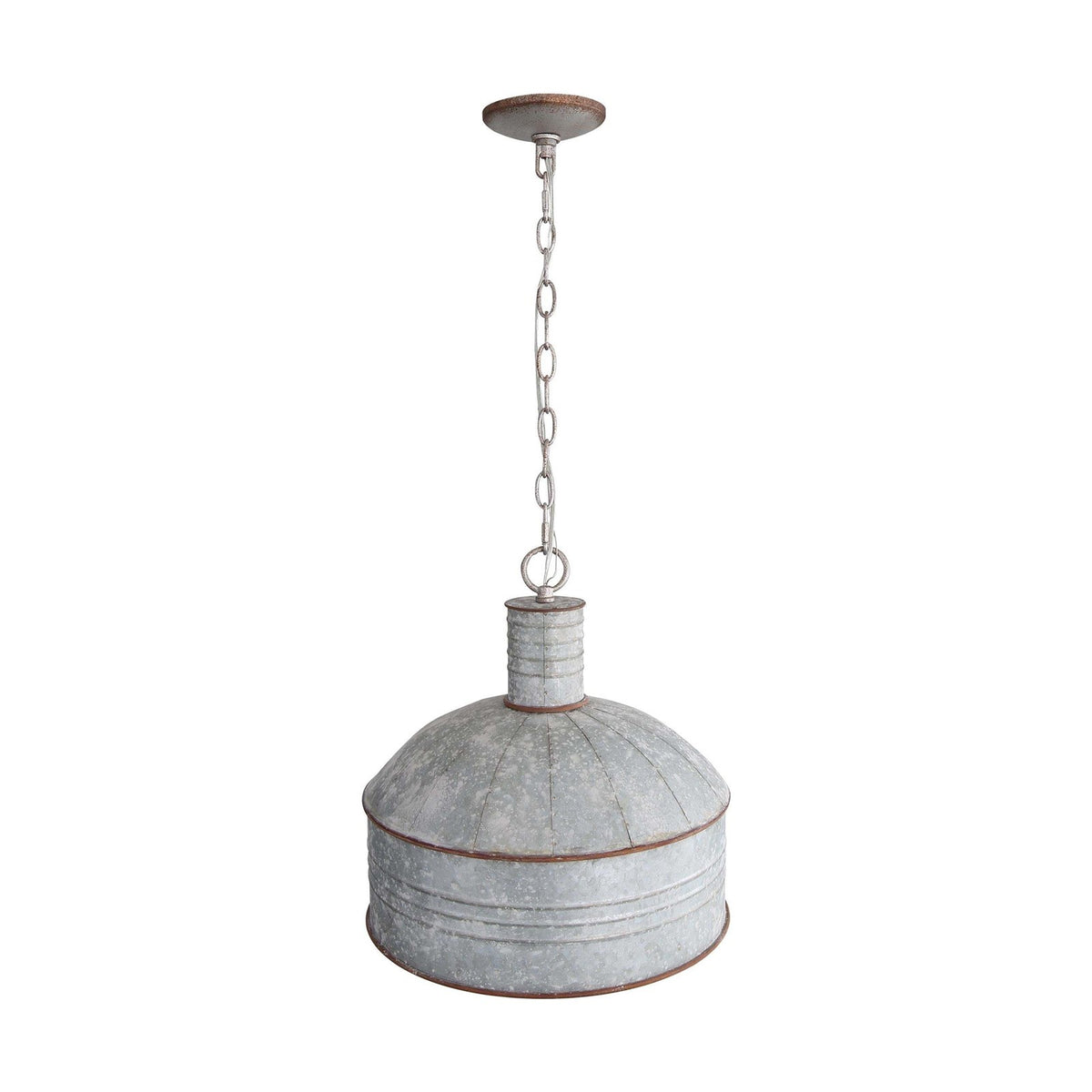 Golden Lighting Tinsmith 15in 1-Light Pendant | Rustic Aged Galvanized Steel and Galvanized Steel | Kitchen & Dining Room | Model 8801-M1L AGV-GV