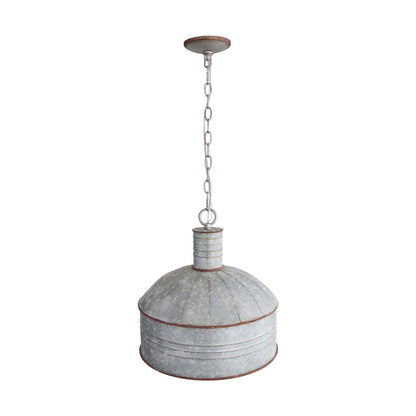 Golden Lighting Tinsmith 15in 1-Light Pendant | Rustic Aged Galvanized Steel and Galvanized Steel | Kitchen & Dining Room | Model 8801-M1L AGV-GV