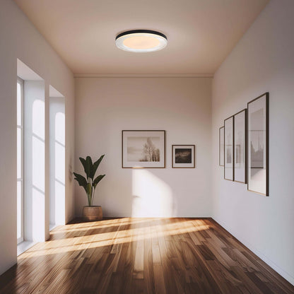 Golden Lighting Ondulada 16in LED Flush Mount | Modern Sand Black and Clear Glass | Hallway & Low Ceiling | Model 9518-16 SNB-CLR