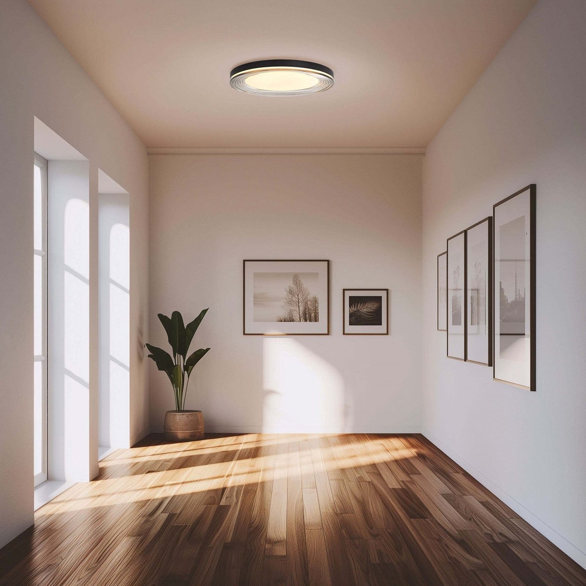 Golden Lighting Ondulada 20in LED Flush Mount | Modern Sand Black and Smoky Acrylic | Hallway & Bedroom | Model 9518-20 SNB-SMK