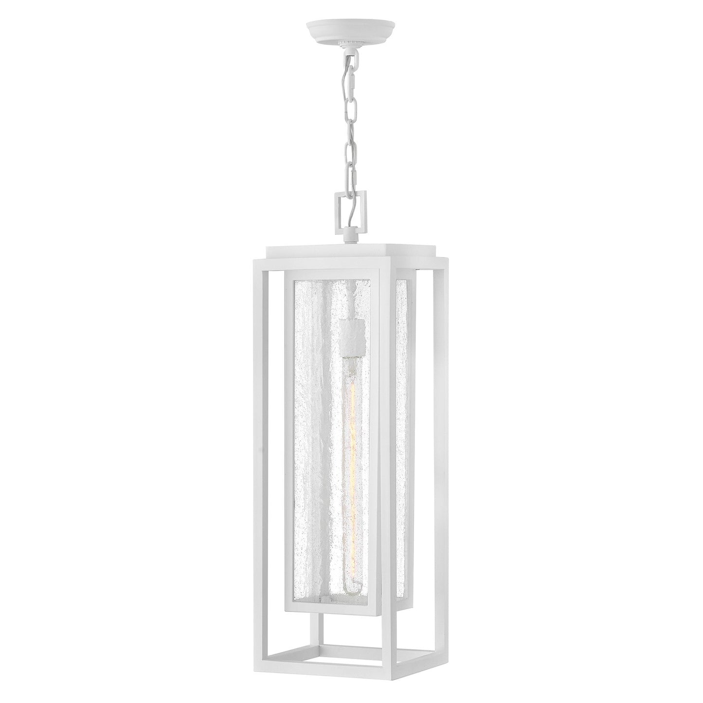 Hinkley Republic 27.5in 1-Light Outdoor Hanging Lantern | Transitional Textured White Composite and Clear Seedy Glass | Covered Porch & | Model 1006TW