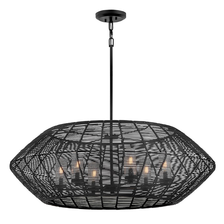 Hinkley Lighting Luca 6Lt Outdoor Chandelier, Black/Clear Seedy/Camel - 10386BK