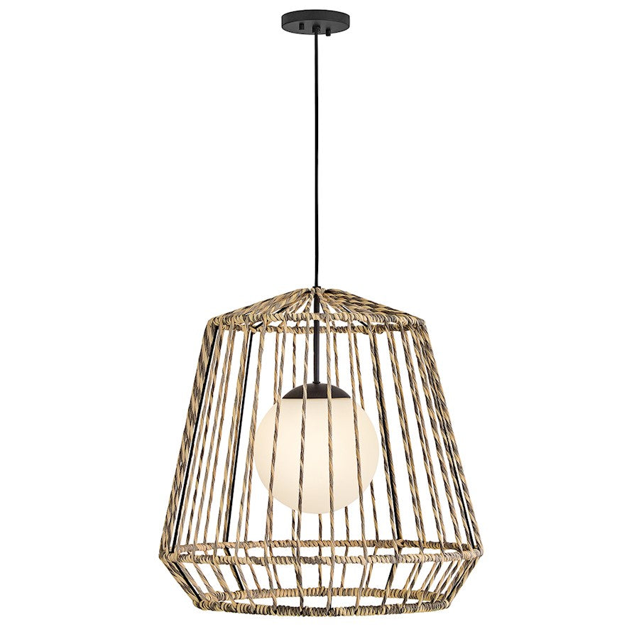 Hinkley Lighting Arlen 1Lt 24" Outdoor Hanging Pendant, Black/Rattan - 10394BK