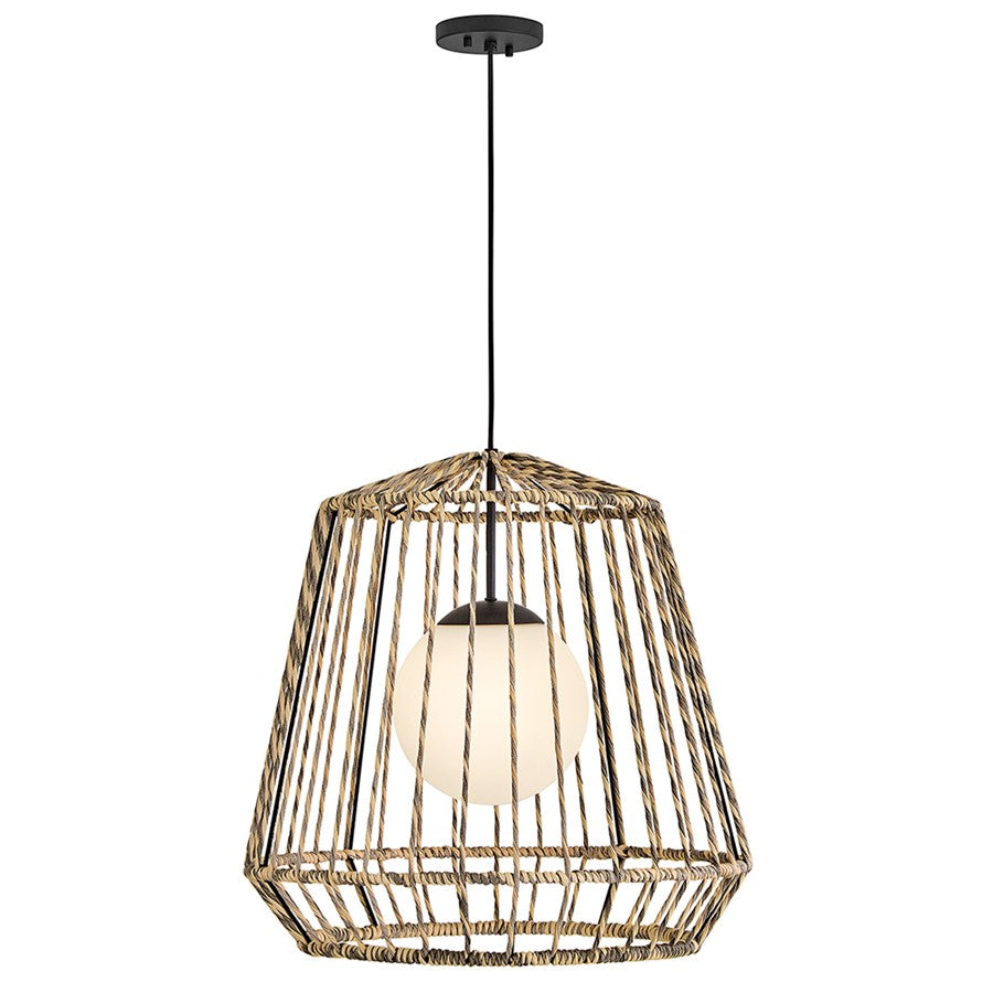 Hinkley Lighting Arlen 1Lt 24" Outdoor Pendant, Black/Etched Opal - 10394BK-LV