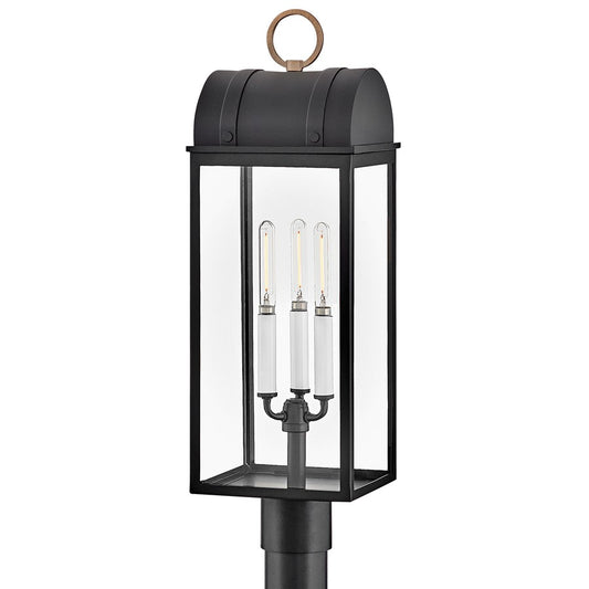Hinkley Lighting Campbell 3 Light Outdoor Post Mount, Black/Clear - 10661BK-BU