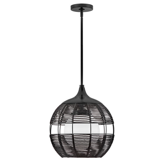 Hinkley Lighting Maddox 1 Light Outdoor Pendant, Black/Etched Opal - 19677BK