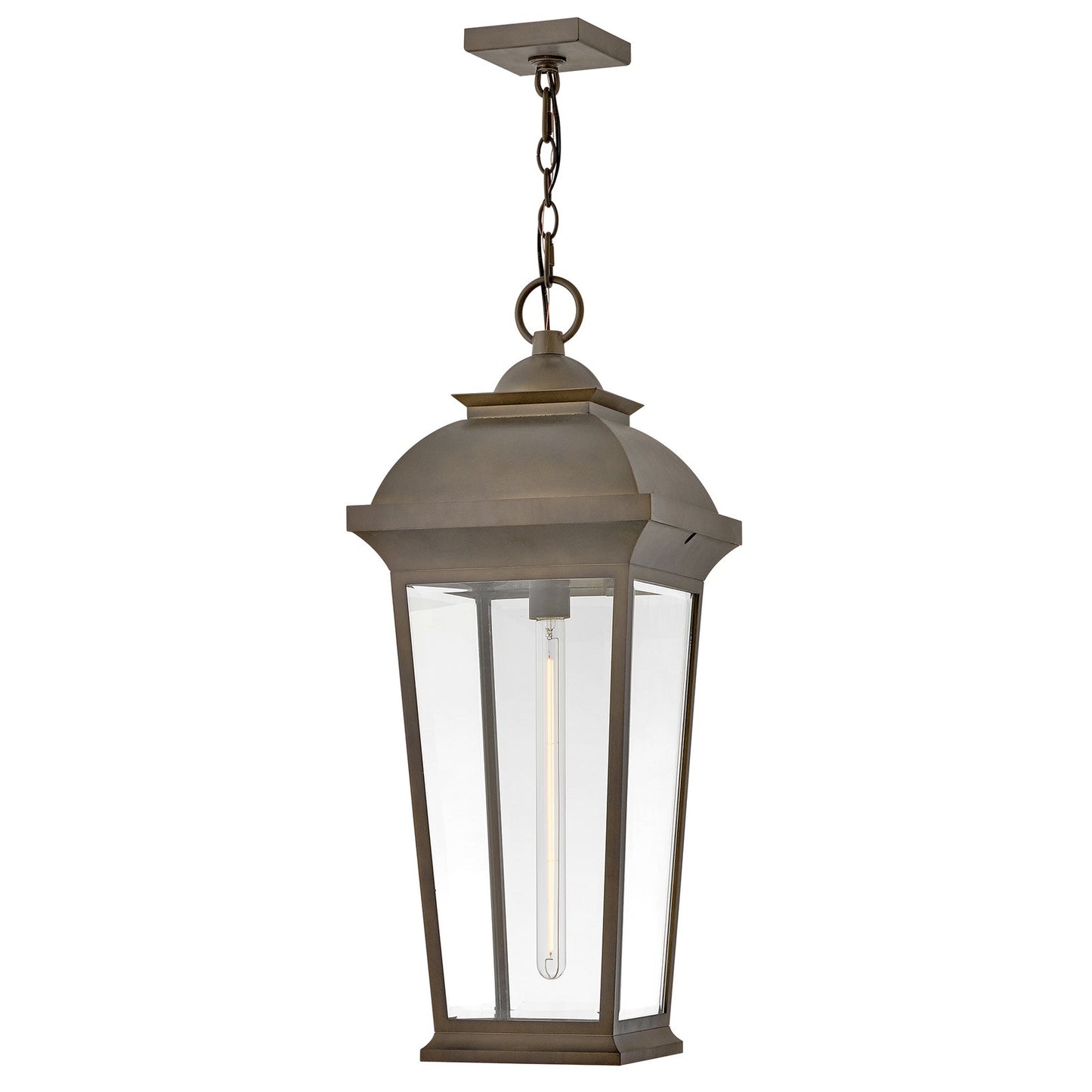 Hinkley Hawthorne 12in 1-Light Outdoor Pendant | Traditional Blackened Brass Aluminum and Clear Beveled Glass | Covered Patio & Entryway | Model 19692BLB