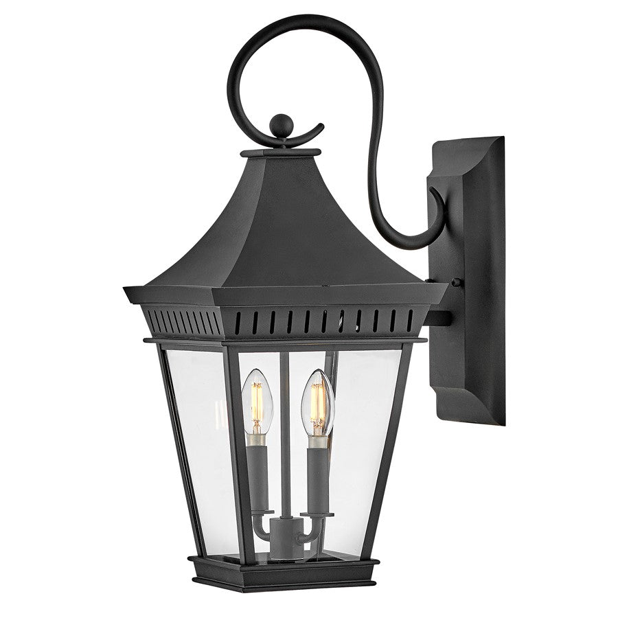 Hinkley Lighting Chapel Hill 2Lt Outdoor 23" Wall Mount, Black/Clear - 27090MB