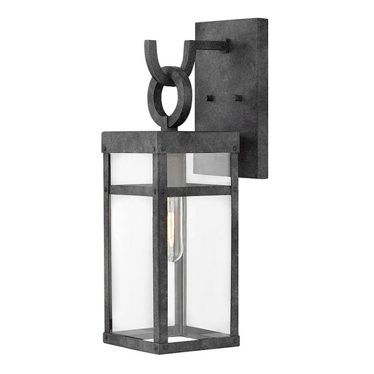 Hinkley Porter 18in 1-Light Outdoor Wall Sconce | Transitional Aged Zinc Aluminum and Clear Glass | Covered Patio & Entryway | Model 2800DZ-LL