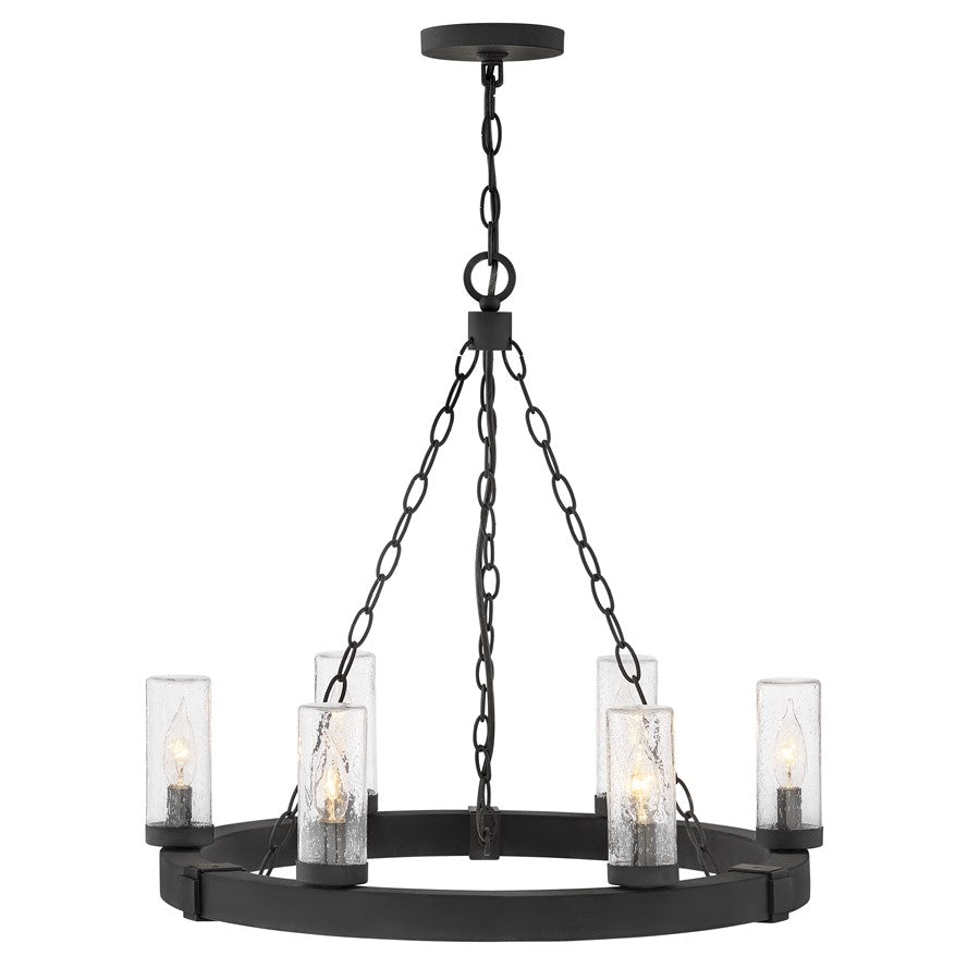 Hinkley Lighting Sawyer 6Lt Outdoor Chandelier/5W, Black/Clear Seedy - 29206BK