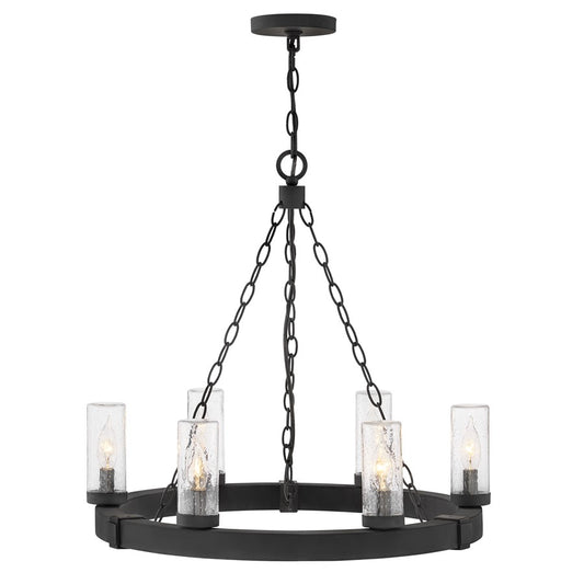 Hinkley Lighting Sawyer 6Lt Outdoor Chandelier/5W, Black/Clear Seedy - 29206BK