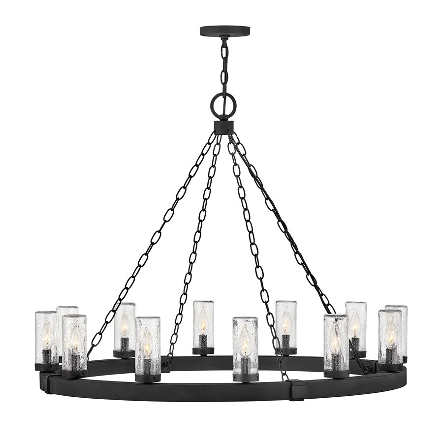 Hinkley Sawyer 12Lt Outdoor Chandelier, Black/Clear Seedy - 29207BK