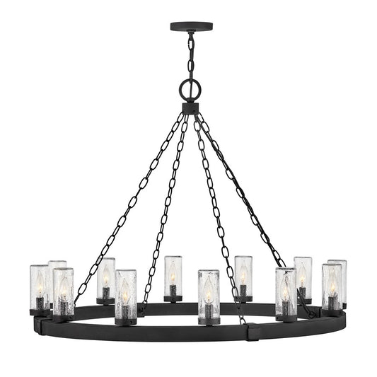 Hinkley Sawyer 12Lt Outdoor Chandelier, Black/Clear Seedy - 29207BK