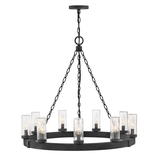 Hinkley Sawyer 9Lt Outdoor Chandelier/3.5W, Black/Clear Seedy - 29208BK-LV