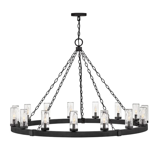 Hinkley Sawyer 15Lt Outdoor Chandelier, Black/Clear Seedy - 29209BK