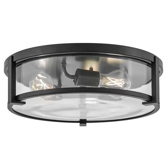 Hinkley Lighting Lowell 3 Light Flush Mount, Black/Clear - 3243BK-CL