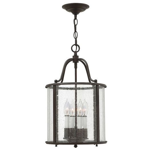 Hinkley Gentry 20in 4-Light Foyer Pendant | Traditional Olde Bronze and Clear Seedy Glass | Foyer & Entryway | 12 x 12 x 20 in | Model 3474OB