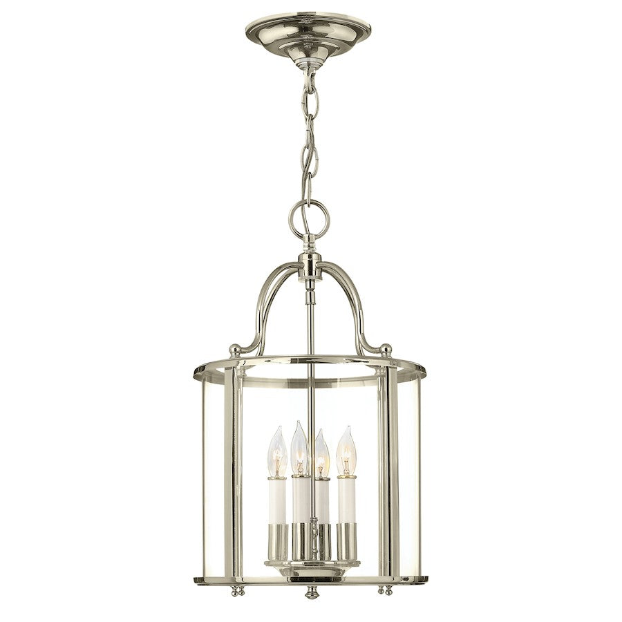 Hinkley Gentry 12in 4-Light Foyer Pendant | Traditional Polished Nickel and Clear Glass | Foyer & Entryway | 12 x 20 in | Model 3474PN