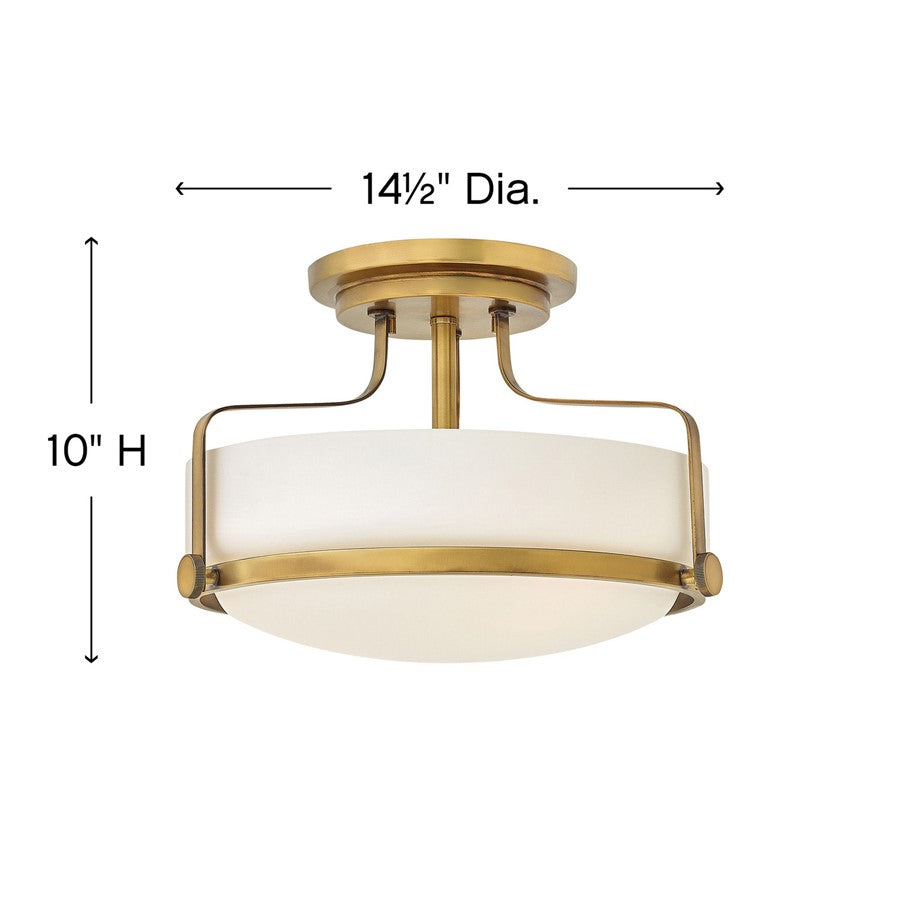 Hinkley 3 Light 10' Harper Semi Flush Mount, Heritage Brass