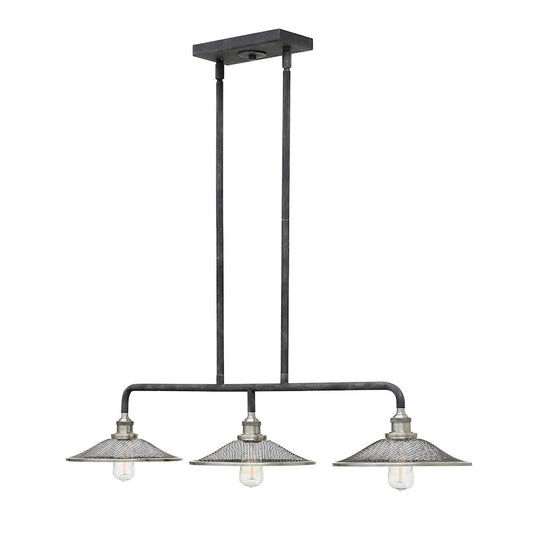 Hinkley Rigby 40in 3-Light Linear Chandelier | Vintage Industrial Aged Zinc Steel | Kitchen Island & Dining Room | 40 x 7 in | Model 4364DZ