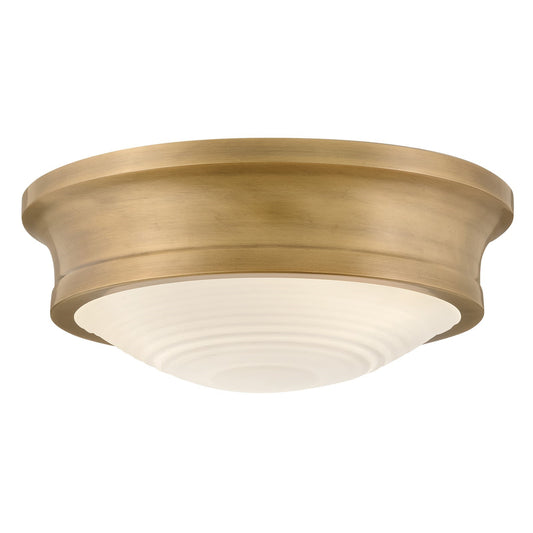 Hinkley Ellis 14in 3-Light Flush Mount | Transitional Heritage Brass Steel and Etched Opal Glass | Bedroom & Hallway Ceiling Light | 14 x | Model 45123HB