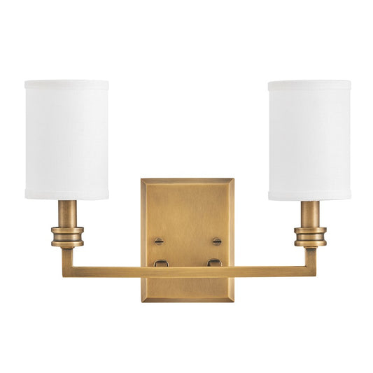 Hinkley Lighting Moore 2 Light Wall Mount, Heritage Brass/Etched Opal - 46412HB