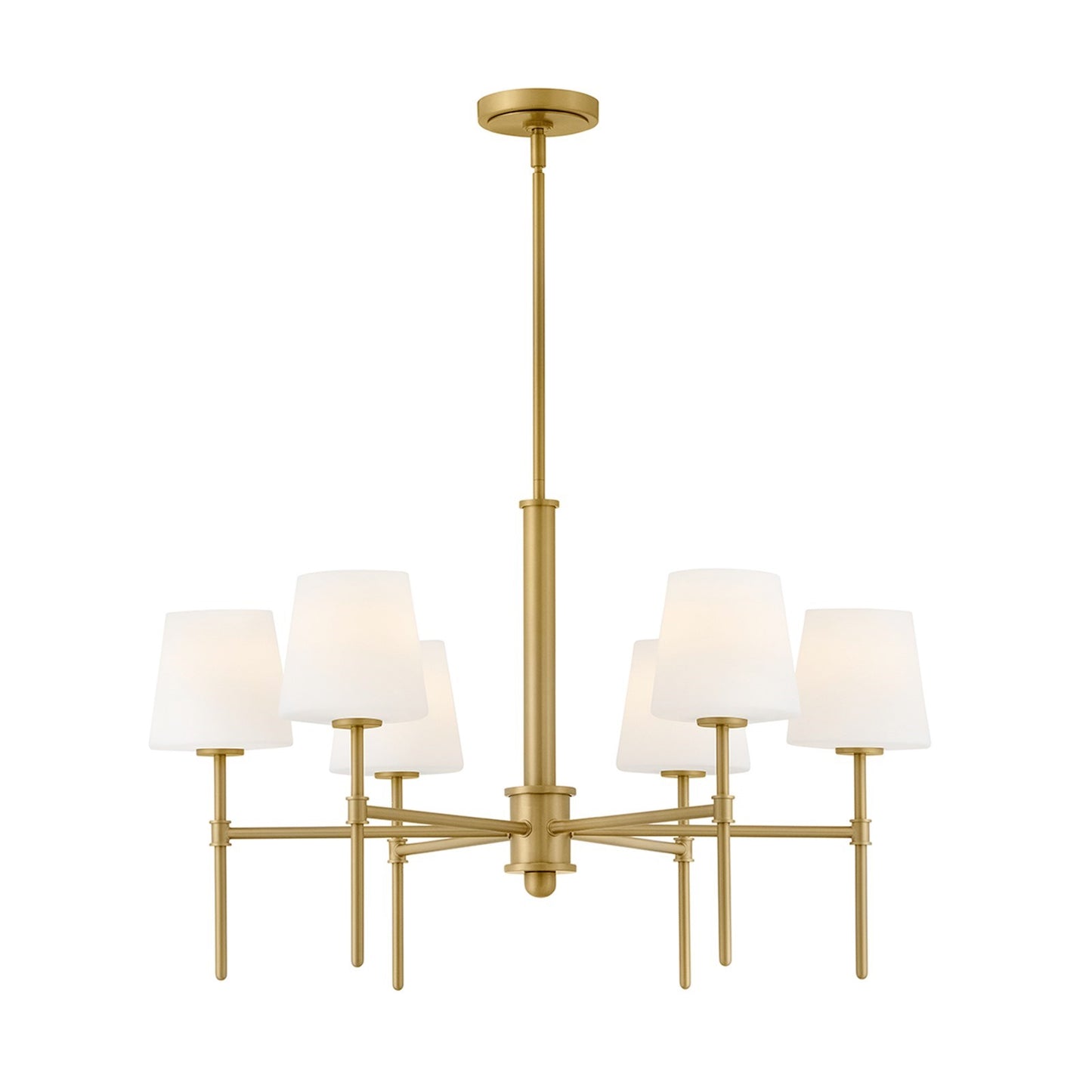 Hinkley Saunders 45in 6-Light Chandelier | Transitional Lacquered Brass Steel and Etched Opal Glass | Dining Room & Living Room | 20 x 45 | Model 46955LCB