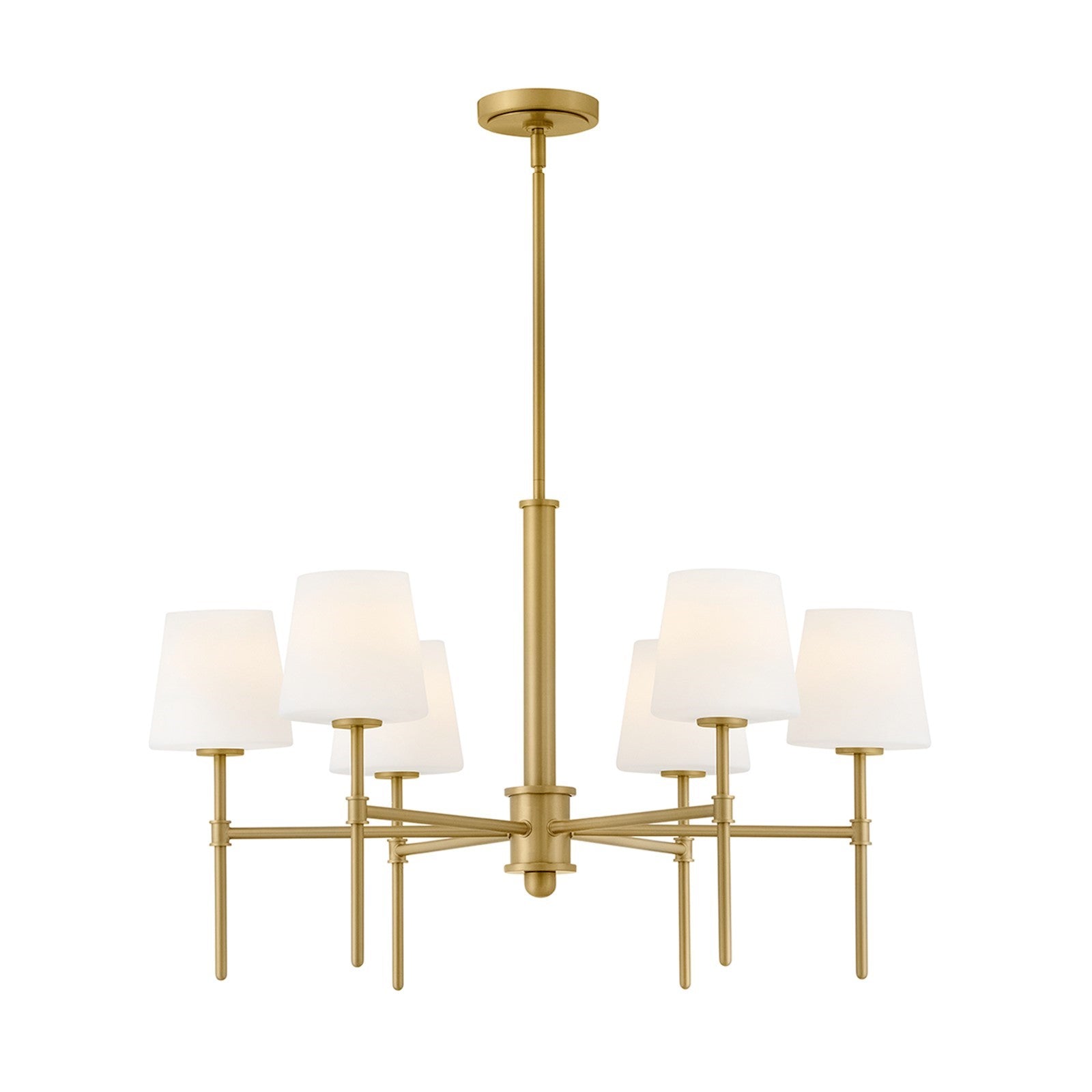Hinkley Saunders 45in 6-Light Chandelier | Transitional Lacquered Brass Steel and Etched Opal Glass | Dining Room & Living Room | 20 x 45 | Model 46955LCB