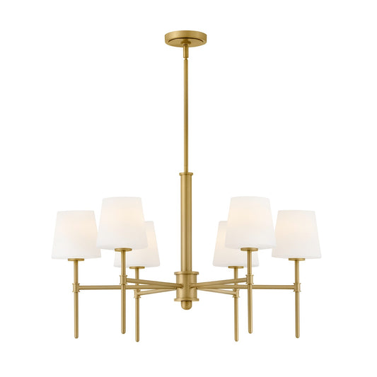 Hinkley Saunders 45in 6-Light Chandelier | Transitional Lacquered Brass Steel and Etched Opal Glass | Dining Room & Living Room | 20 x 45 | Model 46955LCB
