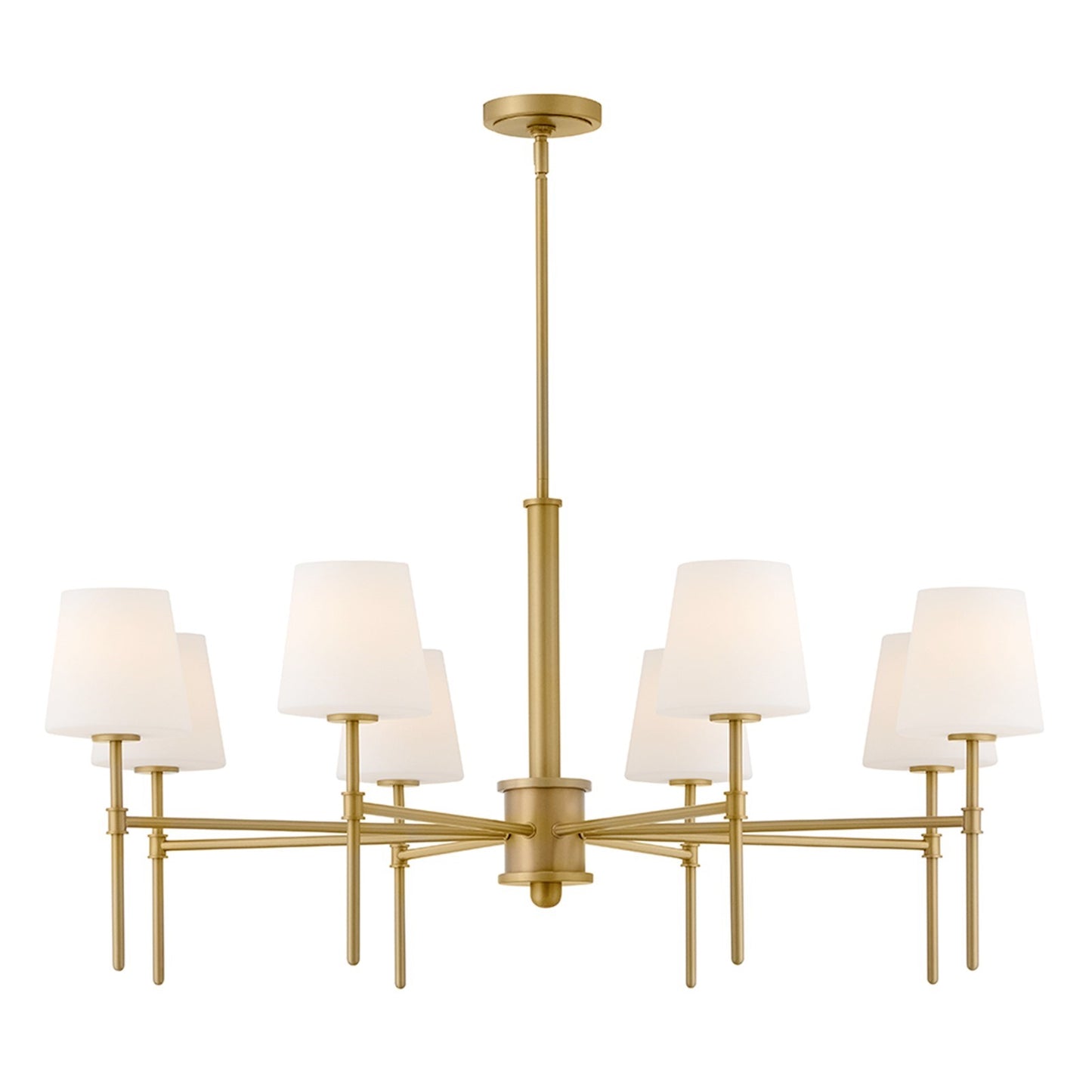 Hinkley Saunders 40in 8-Light Chandelier | Transitional Lacquered Brass Steel and Etched Opal Glass | Dining Room & Living Room | 40 x 40 | Model 46956LCB