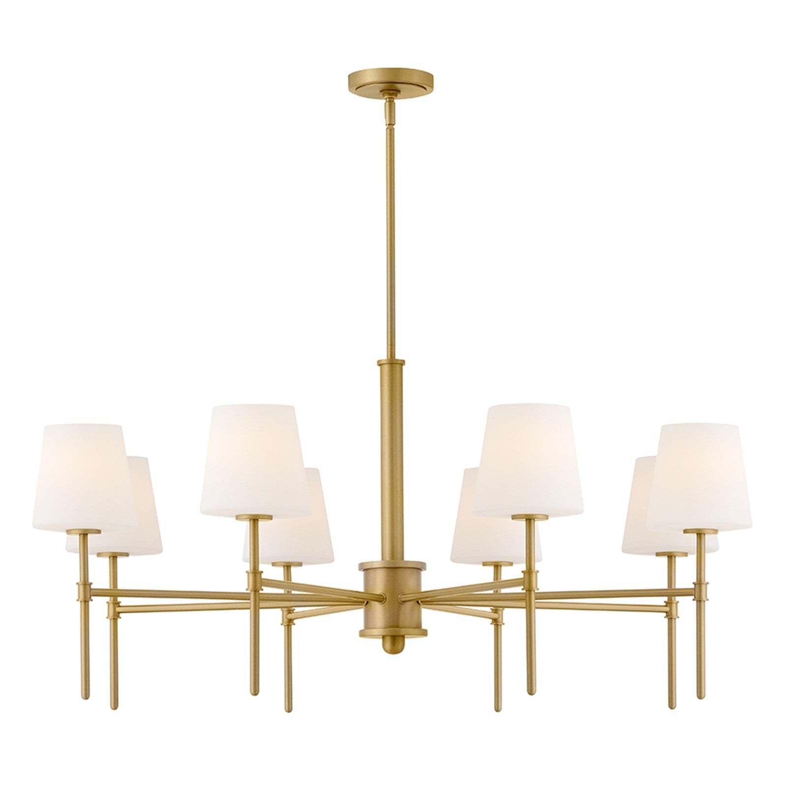 Hinkley Saunders 40in 8-Light Chandelier | Transitional Lacquered Brass Steel and Etched Opal Glass | Dining Room & Living Room | 40 x 40 | Model 46956LCB