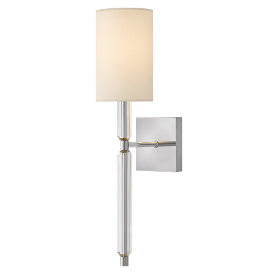 Hinkley Anika 21.5in 1-Light Wall Sconce | Transitional Chrome Steel and White Linen Shade | Bedroom & Hallway Accent Light | 7.25 x 4.75 | Model 47611CM