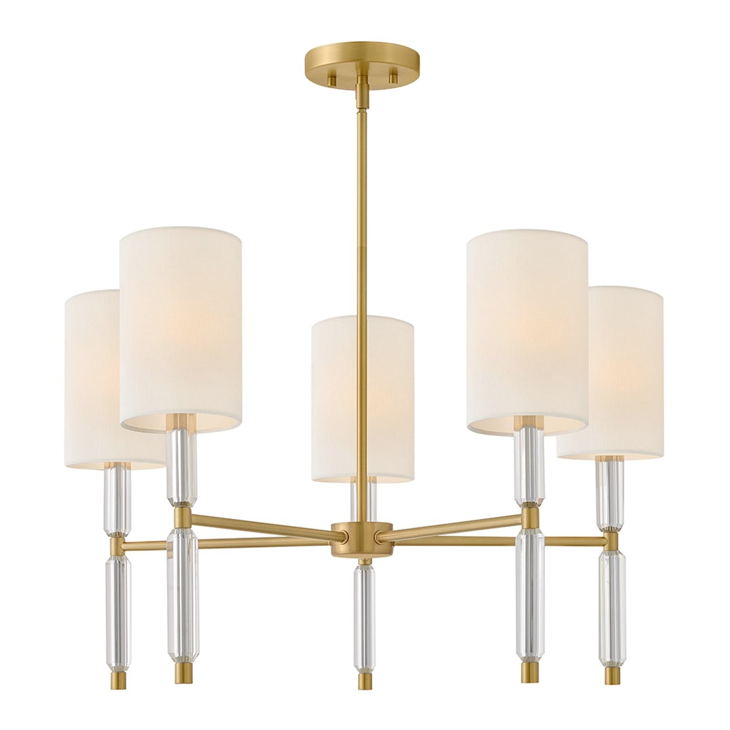 Hinkley Anika 28in 5-Light Chandelier | Transitional Lacquered Brass and White Linen Shade | Dining Room & Living Room | 28 x 28 x 17 in | Model 47615LCB