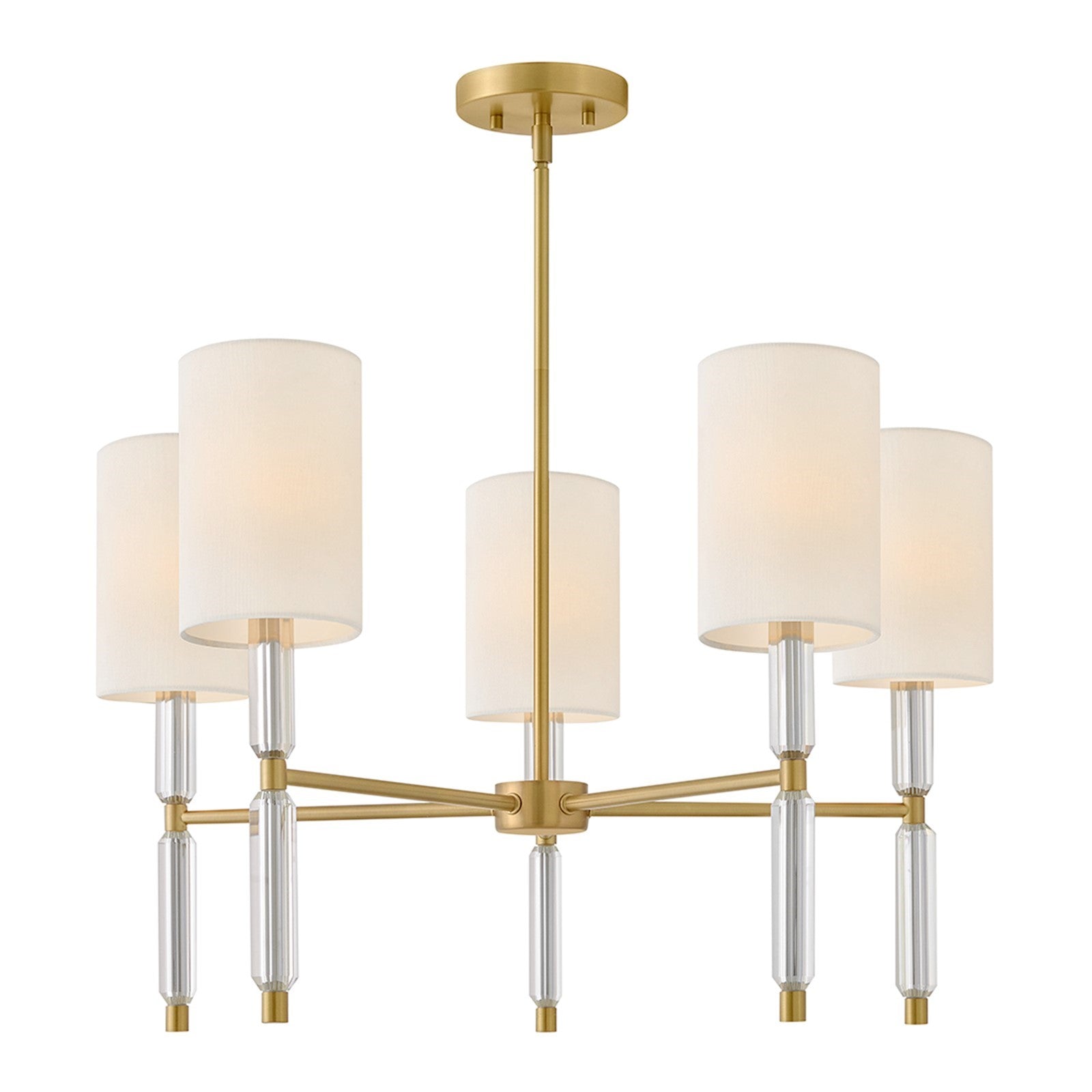 Hinkley Anika 28in 5-Light Chandelier | Transitional Lacquered Brass and White Linen Shade | Dining Room & Living Room | 28 x 28 x 17 in | Model 47615LCB