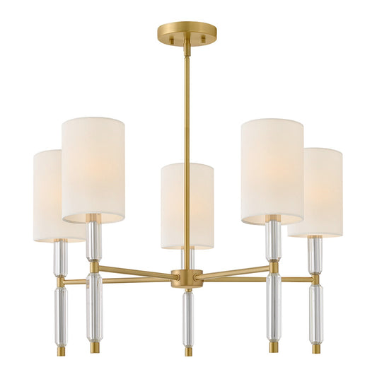 Hinkley Anika 28in 5-Light Chandelier | Transitional Lacquered Brass and White Linen Shade | Dining Room & Living Room | 28 x 28 x 17 in | Model 47615LCB
