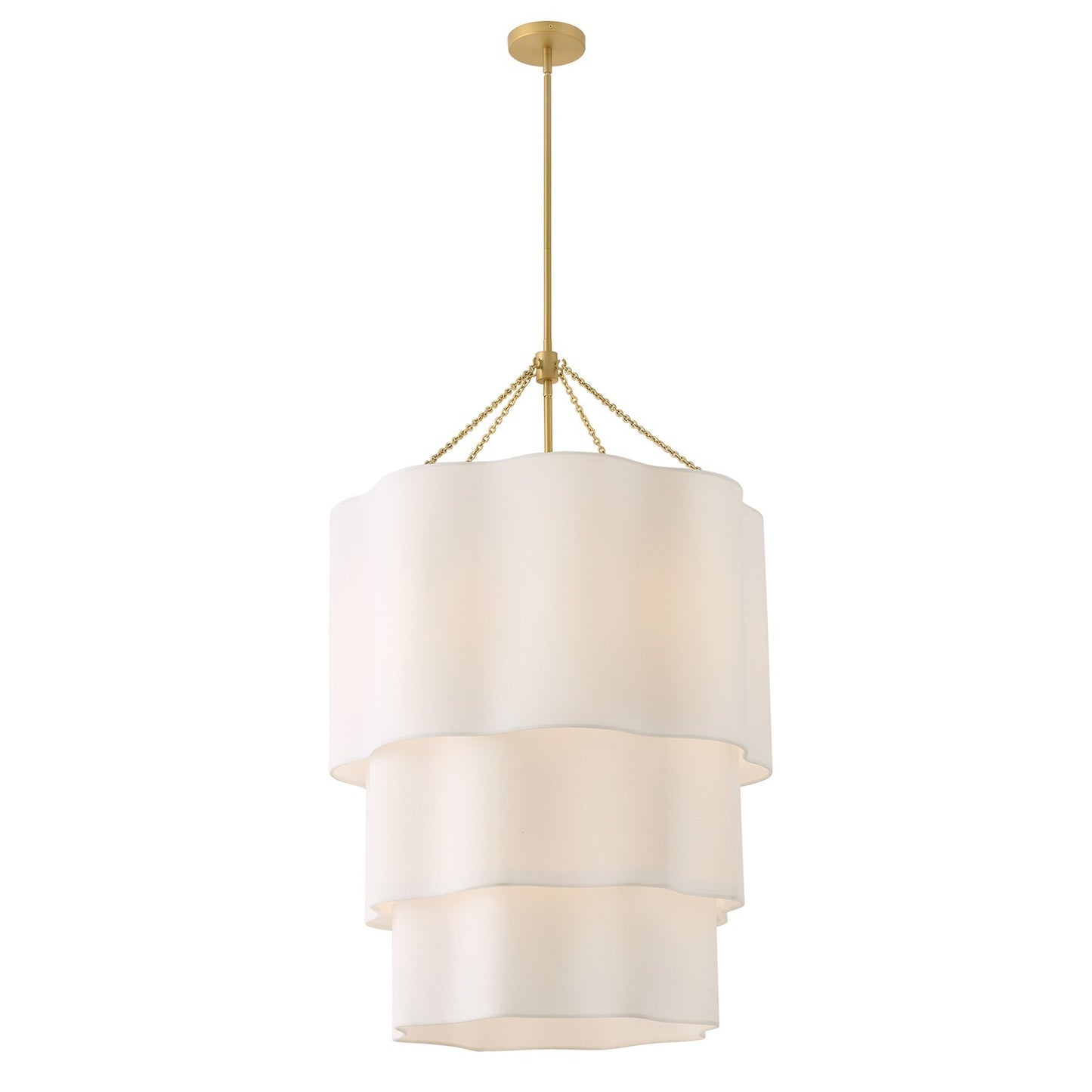 Hinkley Gwen 27in 9-Light Chandelier | Transitional Lacquered Brass and Off-White Linen | Dining Room & Living Room | 27 x 27 x 43 in | Model 47736LCB