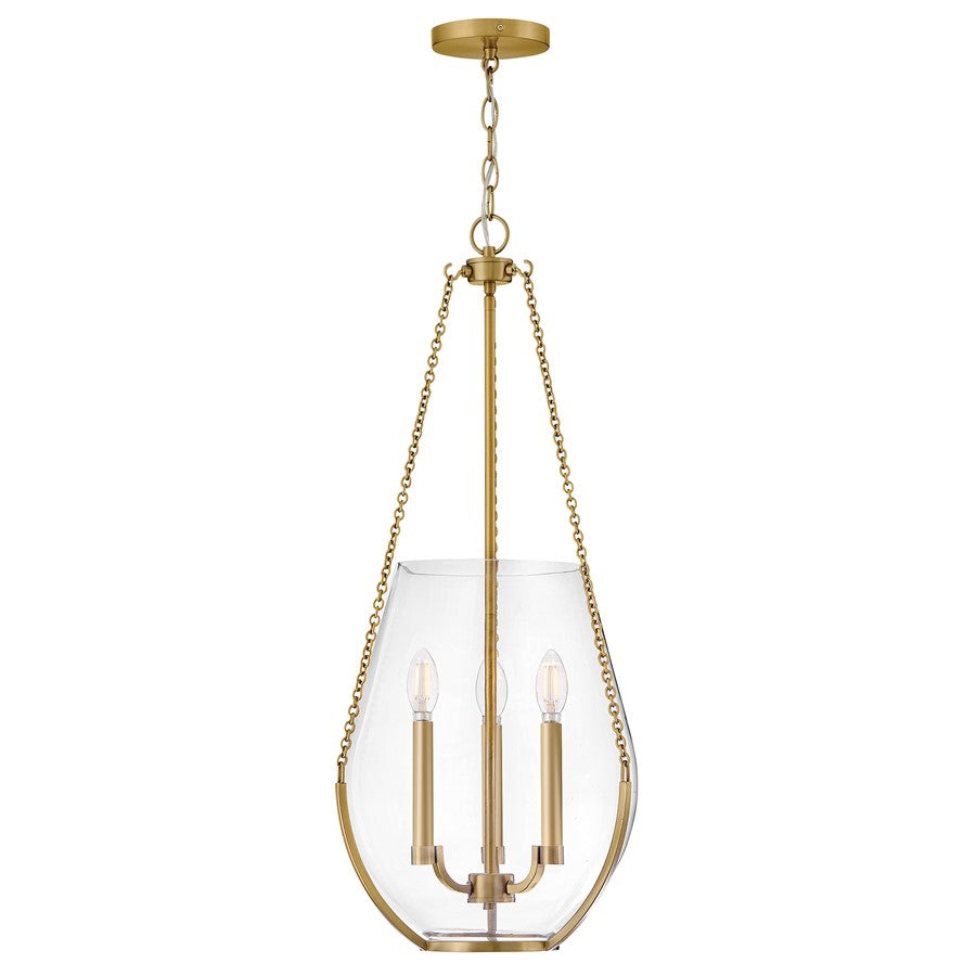 Hinkley Lighting Farrin 3 Light Pendant, Lacquered Brass/Clear - 48557LCB