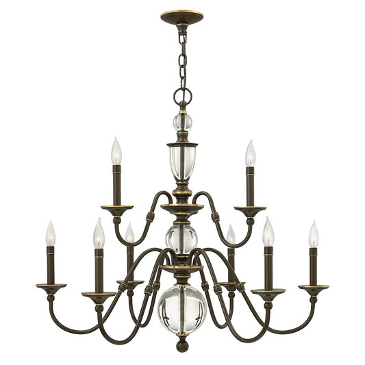 Hinkley Eleanor 35in 9-Light Chandelier | Traditional Light Oiled Bronze Steel | Foyer & Dining Room | 35.25 x 31.25 in | Model 4958LZ