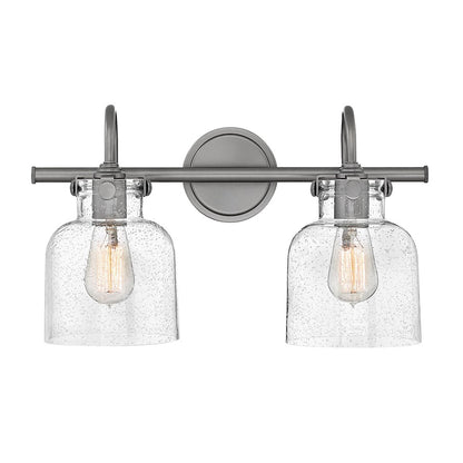 Hinkley Bath Congress 19in 2-Light Bathroom Vanity Light | Traditional Antique Nickel Steel and Clear Seedy Glass | Bathroom Vanity | Model 50122AN