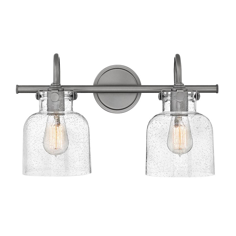 Hinkley Bath Congress 19in 2-Light Bathroom Vanity Light | Traditional Antique Nickel Steel and Clear Seedy Glass | Bathroom Vanity | Model 50122AN
