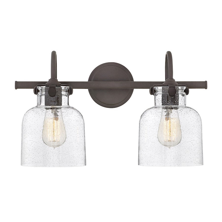 Hinkley Bath Congress 19in 2-Light Bathroom Vanity Light | Traditional Antique Nickel Steel and Clear Seedy Glass | Bathroom Vanity | Model 50122AN