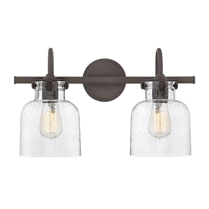 Hinkley Bath Congress 19in 2-Light Bathroom Vanity Light | Traditional Antique Nickel Steel and Clear Seedy Glass | Bathroom Vanity | Model 50122AN