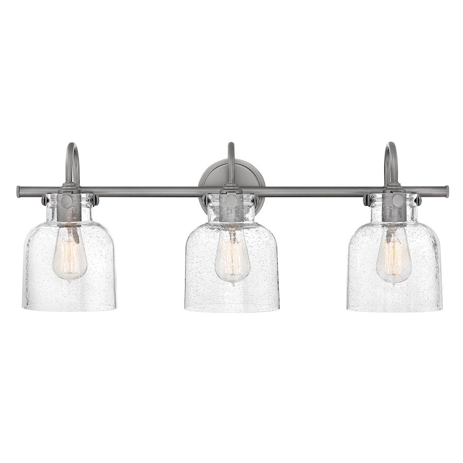 Hinkley Bath Congress 19in 2-Light Bathroom Vanity Light | Traditional Antique Nickel Steel and Clear Seedy Glass | Bathroom Vanity | Model 50122AN