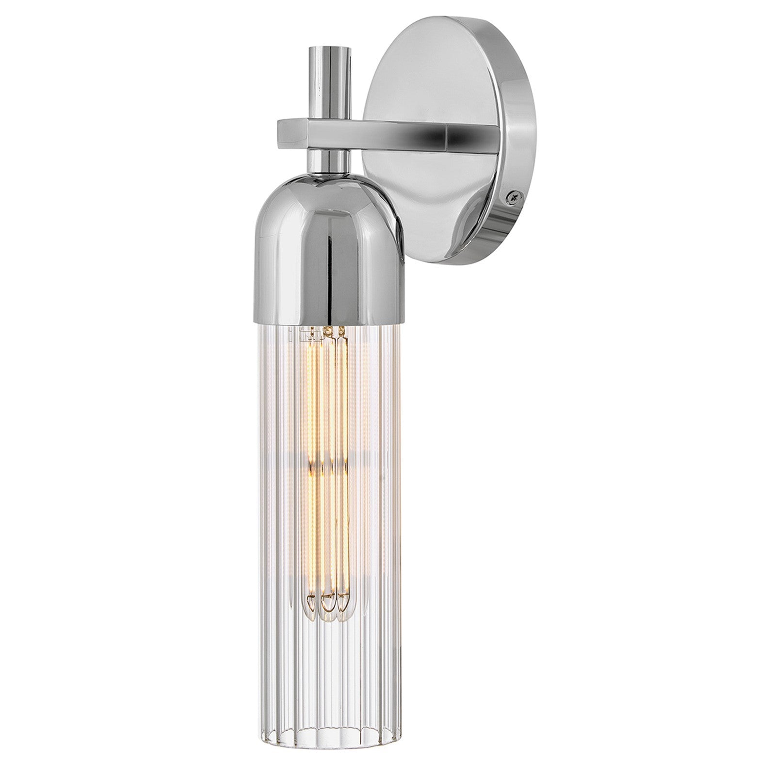 Hinkley Soren 14in 1-Light Wall Sconce | Transitional Chrome Steel and Clear Fluted Glass | Bathroom Vanity & Hallway | 4.75 x 5 x 14.25 in | Model 50910CM