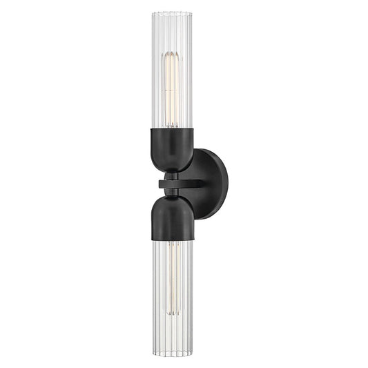 Hinkley Lighting Soren 2 Light Sconce, Black/Clear Fluted - 50912BK