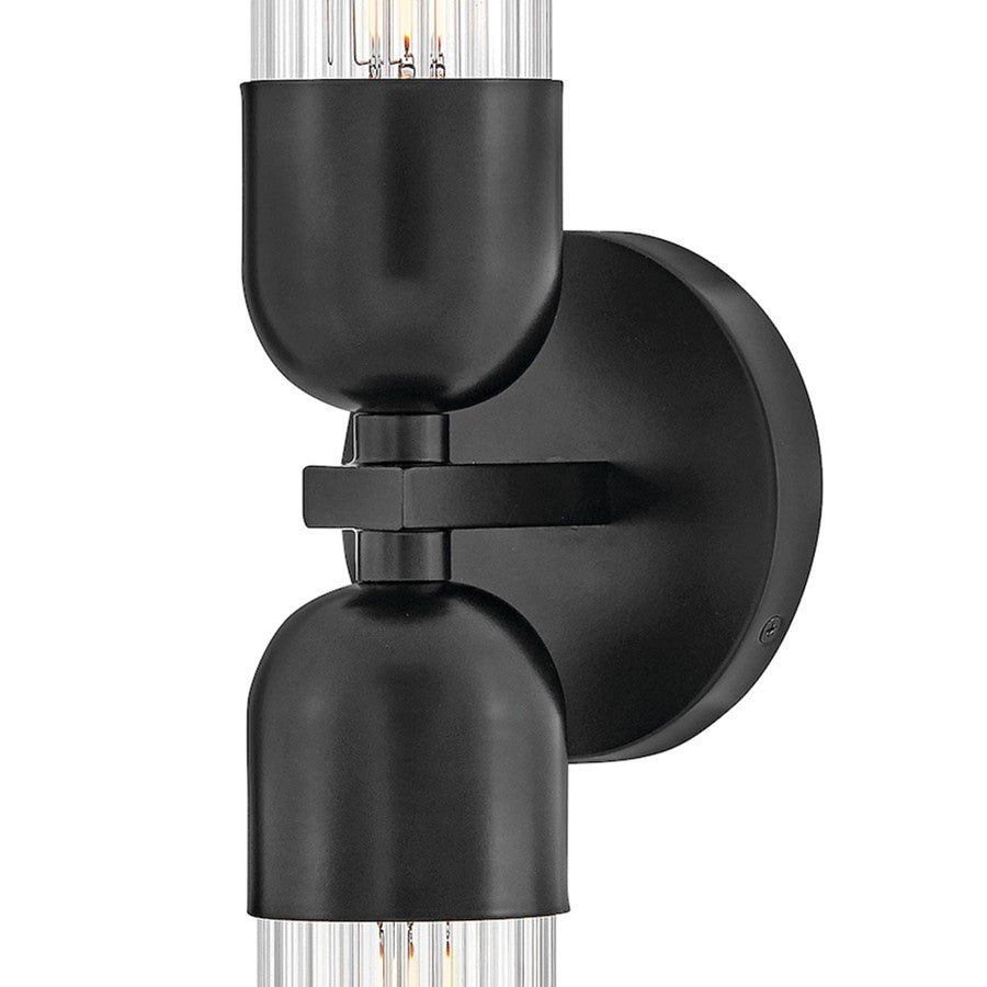 Hinkley Lighting Soren 2 Light Sconce, Black/Clear Fluted