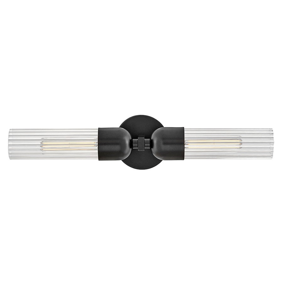 Hinkley Lighting Soren 2 Light Sconce, Black/Clear Fluted