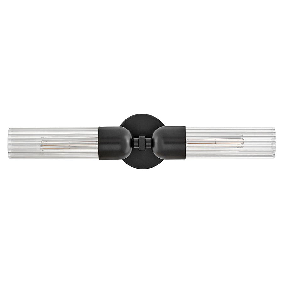Hinkley Lighting Soren 2 Light Sconce, Black/Clear Fluted
