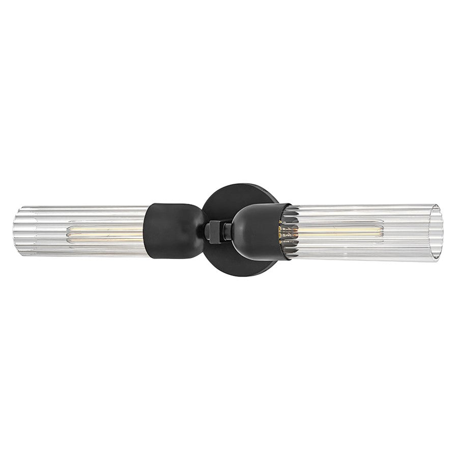 Hinkley Lighting Soren 2 Light Sconce, Black/Clear Fluted