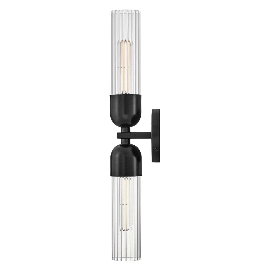 Hinkley Lighting Soren 2 Light Sconce, Black/Clear Fluted